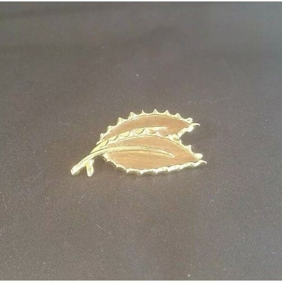 Vintage Sarah Coventry Brown Gold tone double leaf Brooch 2.25" - Picture 3 of 7